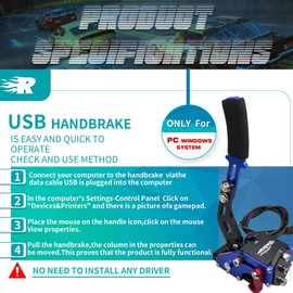 CNRAQR PC Racing Game USB Handbrake for 16Bit SIM for Racing Games, Compatible with G27 G29 G920 G923 T500 T300 Simulate Linear Handbrake Blue（With Fixing Clip and Plate