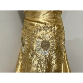 Wowfabric4less123 GOLD IVORY Satin W/Embroidery sequins Lace fabric 50” Width Sold By Yard