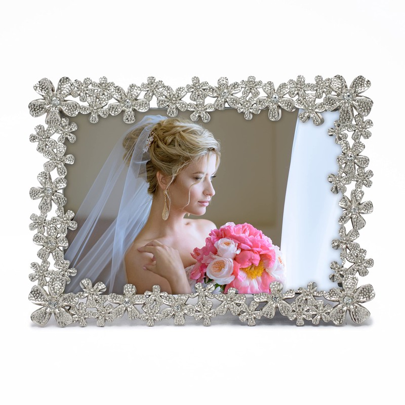 MIMOSA MOMENTS Flora Style Metal Picture Frame with Rhinestones Décor