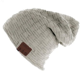 HaetFire Bluetooth Beanie, Wireless Bluetooth 5.0 Hat Winter Warm Knit Music Cap with Headphone Speaker Mic Hands-Free for Men Women Running Skiing Skating Light Gray