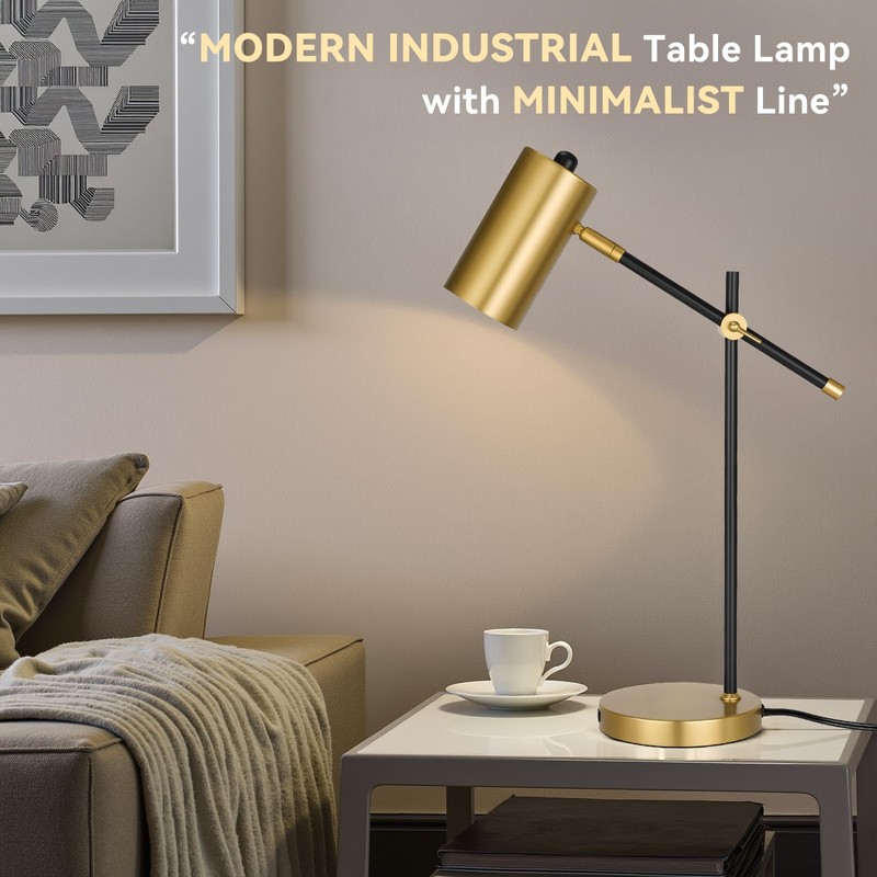 Folux Modern Industrial Working Table Lamp, Minimalist Desk Lamp, Gold