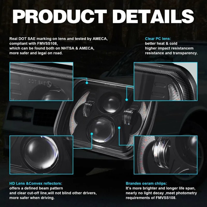 Unbranded 5x7" 7x6 inch LED Headlight H4 Projector Hi/Lo w/