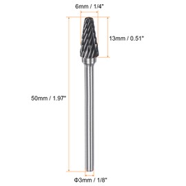 HARFINGTON 10pcs Carbide Rotary Burrs 1/8" (3mm) Shank 1/4" (6mm) Head Double Cut Cone L Shape Die Grinder Bits Rasp Files for Metal Wood Plastic Polishing Engraving