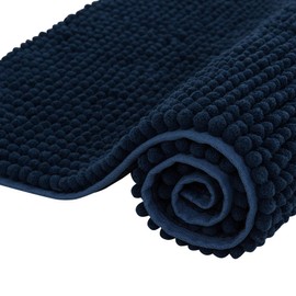 subrtex Bath Mat, Soft Plush Absorbent Bathroom Rugs, Non Slip Chenille Shower Mat, Quick Dry Washable Rugs for Bathroom Toilet Floor (Navy, 16" x 24")