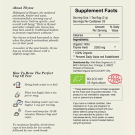 Wild Bliss Organic Wild Thyme Tea - Caffeine Free Respiratory Herbal Support - Pharmacopoeia Potency - 20 Plant Based Tea Bags