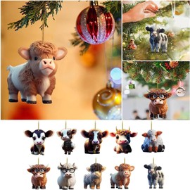 Cartoon Cow Decorative Hanging Ornament for Cars Backpacks Cute Acrylic Highland Cow Pendants Christmas Tree Decorations Christmas Tree Ornaments Decorative Hanging Ornaments