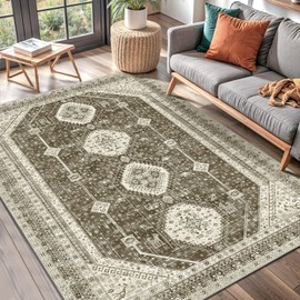 LOKHOM 5x7 Area Rugs for Living Room, Non-Slip Washable Vintage Area Rug, Low Pile Soft Faux Wool Large Floor Carpet Accent Rug for Bedroom Kitchen Entryway Dining Room Nursery