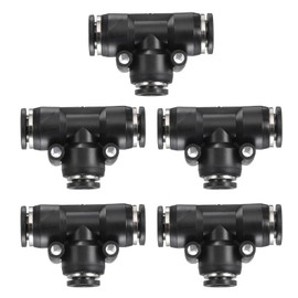sourcing map 5pcs Push to Connect Fittings 3/8 Inch Tube OD x 5/16 Inch OD, Tee Plastic Quick Connect Air Hose Pneumatic Fitting Kit Reducing 3 Ways Push Lock Connector PE3/8-5/16, Black