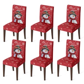 Horaldaily 6PCS Christmas Dining Chair Covers,Red Snowman Let It Snow Stretch Removable Washable Slipcover Chair Protector for Dining Room Home Decor