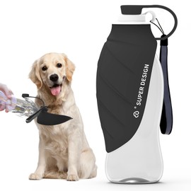 SUPERDESIGN Dog Water Bottle, Portable Dog Water Bottle for Small to Large Dogs, Leak Proof Dog Travel Water Bottle, Large Leaf Travel Water Bowl for Dogs and Dog Walking Accessories (19.6OZ, Black)