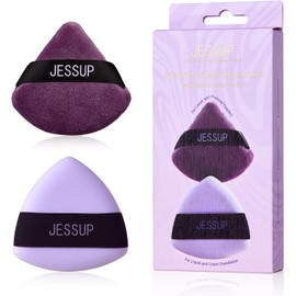 Jessup Borla Maquillaje, 2pcs Borlas Polvos Triangulares Puffs Suaves para Base, Fijación y Baking, Reutilizables y Lavables, Morado SP018
