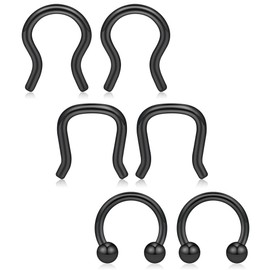 Ruifan 316L Surgical Steel U-Shaped & Horseshoe Nose Septum Hanger Retainer Nose Hoop Cartilage Tragus Rings 14g 6PCS - Black