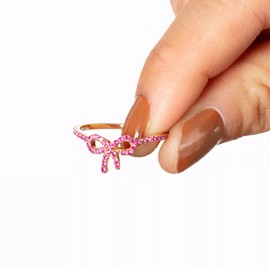 Pink Bow Ring 14k Gold Plated S925 Sterling Silver Bow Rings for Women Cubic Zirconia Ribbon Rings Gold Bow Tie Kont Ring Jewelry Gift For Friends (Pink, 5)