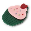 Dark Green/Baby Pink Austrian Crystal Acrylic 'Cupcake' Pin Brooch -