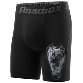 Roadbox Youth Boys Compression Shorts, Kids Spandex Underwear with Protective Cup, Performance Athletic Base Layers for Baseball Football Hockey