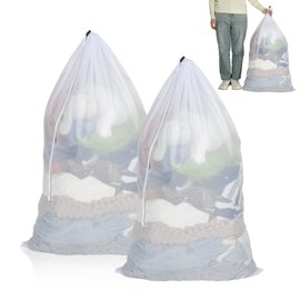 OTraki 2Pcs Extra Large Mesh Laundry Bag with Drawstring 28 x 45 in Travel Laundry Bag for Dirty Clothes Heavy Duty Laundry Mesh Bag for Washing Machine Wash Bag for Travel Dorm College Apartment Camp
