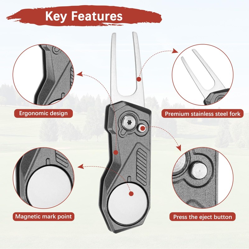 TIXIPEM Golf Divot Repair Tool- Switch Foldable Divot Tool with