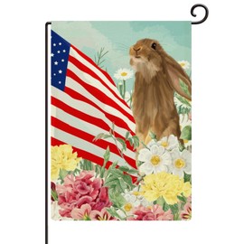 Rabbit American Flag Butterfly Floral Garden Flag Vertical Double Sized, Funny Farm Animals Welcome Burlap Flag for Yard Outdoor Decoration 12x18 Inch