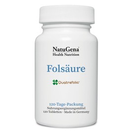 NatuGena Folsäure, Quatrefolic (Presslinge), bioaktive Folsäure als Methyltetrahydrofolat (5-MTHF), 120 Tabletten (4 Monats Packung)