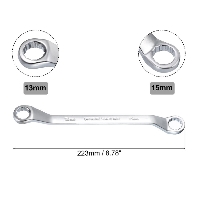 sourcing map Offset Double Box End Wrench 13mm x 15mm