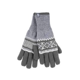 HEAT HOLDERS - Mens Striped Nordic Fairisle Zig Zag Knitted Fleece Lined Thermal Winter Warm Gloves (S/M, Grey (Karlstad))