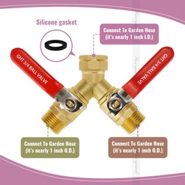 Horiznext GHT 3/4 full flow garden hose splitter, brass hose splitter 2 way heavy duty, y valve hose splitter with shutoff, outdoor water spigot splitter hose connector (1 pc)