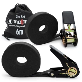MAGMA 2 Tie Down Straps with Ratchet 6 m I Fastening Straps Roof Rack Trailer Length Adjustable Tension Straps Tie Kayak, Surfboard, Canoe, Bike, Motorcycle | Load 1600 kgf/Unit Black