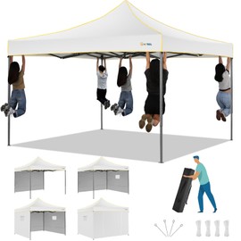 HOTEEL Canopy Tent 10x10 Pop Up Canopy, Ez Up Canopy with Sidewalls Waterproof & UPF 50+, Heavy Duty Commercial Instant Craft Fair Tent for Party, Event,Vendor, Farmer Market (White)