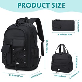 GeeWin Backpack for Boys, Waterproof Boys Backpacks 15.6" Laptop Backpack Schoolbag for Teens Boy Kids Children Middle High School, Back to School Book Bags Set with Lunch Bag & Pencil Bag (Black)