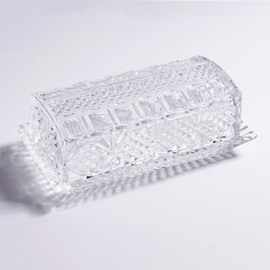 Clear Glass Butter Dish with Lid, Crystal Glass Covered Butter Stick Holder Tray, Kitchen Countertop Butter Storage Container for Fridge