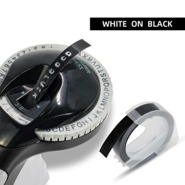 5 x 523809 9 mm Tape Compatible for Dymo Omega 3D 3/8 Inch Black Label Tape Replacement for Dymo Omega Embossing Tape Junior Label Tape White on Black