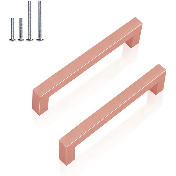 (12 Pack) Square Dresser Pulls Rose Gold Cabinet Handles 4 Inch,Square Bar Cabinet Pull Drawer Handle Stainless Steel Modern Hardware for Kitchen Bathroom,Diameter:12mm(1/2 Inch),Hole Centers:102mm