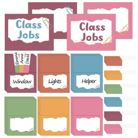 112Pcs Class Jobs Chart for Classroom Colorful Boho Classroom Job Bulletin Board Set Back to School Class Management Educational Teacher's Helper Pocket Chart Posters Cards Chalkboard Decor School Sup