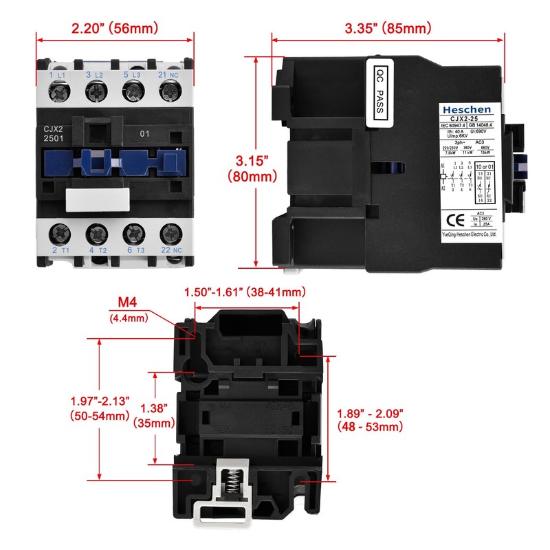 Heschen AC Contactor, CJX2-2501, 220V 50/60Hz Coil, 3P, 3 Pole,