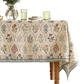 ISAENNE Floral Tablecloth for Rectangular Tables,Linen Table Cloth with Colorful Flowers Pattern,Heavy Durable Table Cover for Dining Thanksgiving Kitchen Decor Party Banquet Christmas,55"*87"