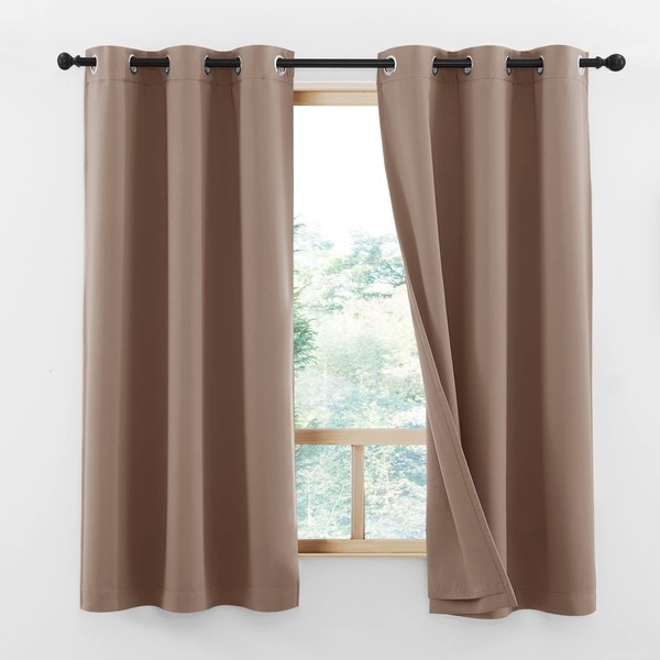 NICETOWN Total Blackout Panels for Nursery, Super Soft, Heavy Duty and Thick Window Treatment Curtains 63 Inches Long with Same Color Lined for Basement (1 Pair, Cappuccino, 42" Wide Each Panel)