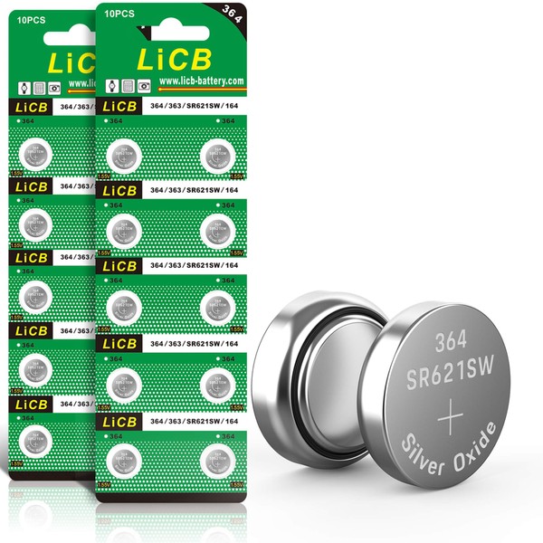 LiCB 20 Pack SR621SW 364 164 363 AG1 Battery 1.5V Button Cell Watch Batteries