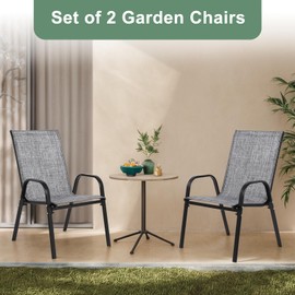 Outdoor Patio Chairs Set of 2, Outdoor Camping Chairs with Breathable Textilene Fabric,Folding Patio Chairs with Metal Frame, Armrests, Portable Dining Chairs for Camping, Garden and Porch (Grey)