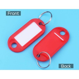 KAYIMAS Key Tags with Rings, 50pcs Plastic Key Tags Key Labels Colored Key Tags as Key Fob Luggage Pet Name Memory Stick Tags (White)