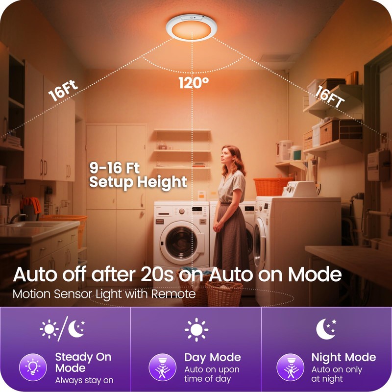 GOEBLESON Rechargeable Motion Sensor Ceiling Light with Remote, RGBW LED