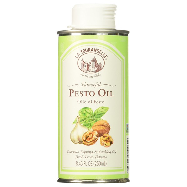 La Tourangelle, Pesto Oil, 8.45 Fl. Oz., Artisanal Organic Sunflower Oil Infused with Fresh Pesto for Cooking, Seasoning, and Dressing