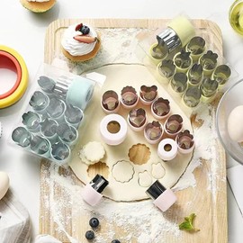 Vegetable Cutter Shapes Set 12pcs Stainless Steel Mini Sizes Cookie Cutters Fruit Stamps Mold and 10 Mini Kids Fruit Forks for Kids Baking and Food Supplement Tool Accessories (Pink)