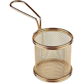 APS Serving frying basket "Snackholder" gold-coloured, mini stainless steel basket, frying basket, suitable for serving side dishes but also for frying itself, Ø 8 cm, 7,5 cm height, stainless steel
