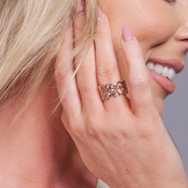 TJC White Diamond Floral Vine Band Ring for Womens in Rose Gold Plated 925 Sterling Silver Size T April Birthstone