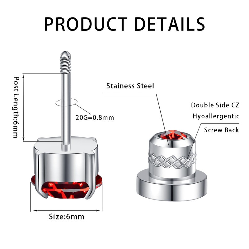 Titanium Stud Earrings for Women Men, Hypoallergenic Double Side 5A