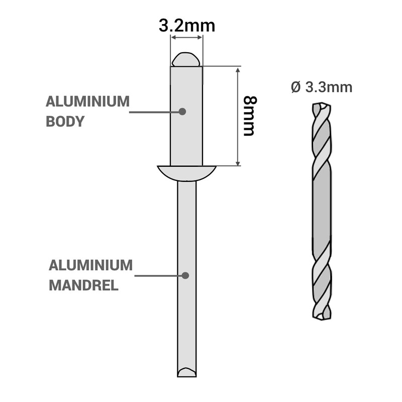SKIR'CO (100 pcs) Aluminium Blind Rivets 3.2 x 8 mm,