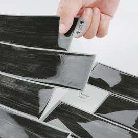 Livelynine 16-Tiles Peel and Stick Backsplash Charcoal Wood Backsplash Tile for Kitchen Wall Tiles Self Adhesive 12X12" Heat Resistant Renter Friendly Back Splash Stick on Tile Bathroom Shower Walls