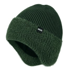 Wmcaps Winter Hat with Warm Fleece Lining and Ear Flaps for Men Women Warm Thermal Knitted Hat for Outdoor Use Comfortable Soft Stretchy Gift for Men Women, Army Green