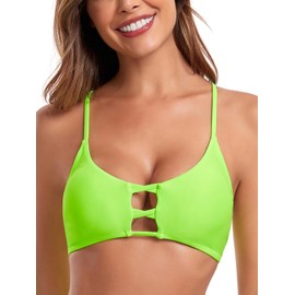 RELLECIGA Women's Strappy Longline Triangle Bikini Top (X-Large, Neon Green)