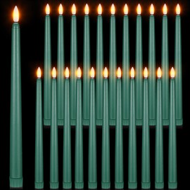 Macarrie 24 Packs Flameless Taper Candles Battery Operated Fake 11 Inch Long Candlelight LED Flameless Candlesticks Flickering Tapered for Christmas Church Prayer New Year Wedding(Green)